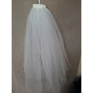 Bianchi Bridal Veil-White with Beaded Comb for Hairpiece 37" Long